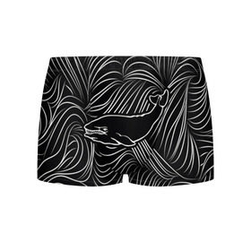 Мужские трусы 3D с принтом Кит в морской пучине в Екатеринбурге, 50% хлопок, 50% полиэстер | классическая посадка, на поясе мягкая тканевая резинка | арт | белый | волна | волны | кит | классно | круто | линия | море | рисунок | черный | черта
