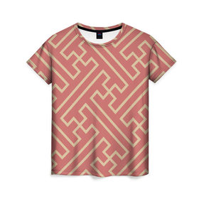 Женская футболка 3D с принтом Прекрасная геометрия в Екатеринбурге, 100% полиэфир ( синтетическое хлопкоподобное полотно) | прямой крой, круглый вырез горловины, длина до линии бедер | бежевый | волны | геометрия | иллюзия | классно | красиво | красный | круто | линия | обман | полосы | цвет