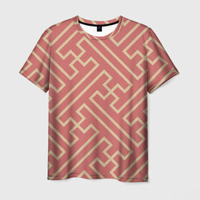 Мужская футболка 3D с принтом Прекрасная геометрия в Екатеринбурге, 100% полиэфир | прямой крой, круглый вырез горловины, длина до линии бедер | Тематика изображения на принте: бежевый | волны | геометрия | иллюзия | классно | красиво | красный | круто | линия | обман | полосы | цвет