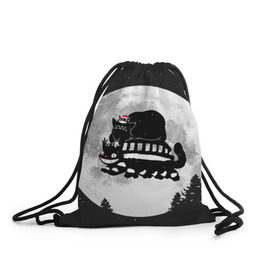 Рюкзак-мешок 3D с принтом Totoro в Екатеринбурге, 100% полиэстер | плотность ткани — 200 г/м2, размер — 35 х 45 см; лямки — толстые шнурки, застежка на шнуровке, без карманов и подкладки | Тематика изображения на принте: котобус | рождество