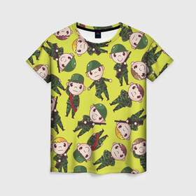 Женская футболка 3D с принтом Солдатики в Екатеринбурге, 100% полиэфир ( синтетическое хлопкоподобное полотно) | прямой крой, круглый вырез горловины, длина до линии бедер | армия | военные | воины | камуфляж | прикольные | солдаты | текстуры