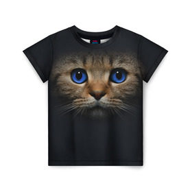 Детская футболка 3D с принтом Кот с синими глазами в Екатеринбурге, 100% гипоаллергенный полиэфир | прямой крой, круглый вырез горловины, длина до линии бедер, чуть спущенное плечо, ткань немного тянется | кот | котенок | кошка | мордочка