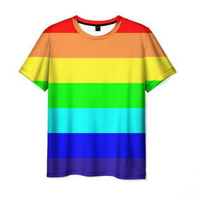 Мужская футболка 3D с принтом Радуга в Екатеринбурге, 100% полиэфир | прямой крой, круглый вырез горловины, длина до линии бедер | жёлтый | зелёный | красный | оранжевый | полосы | радуга | синий | фиолетовый