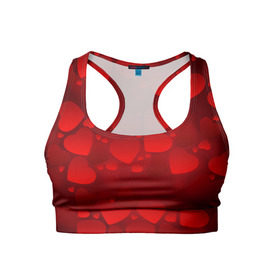 Женский спортивный топ 3D с принтом Красные сердца в Екатеринбурге, 82% полиэстер, 18% спандекс Ткань безопасна для здоровья, позволяет коже дышать, не мнется и не растягивается |  | heart | red | любовь | орнамент | сердце | узор