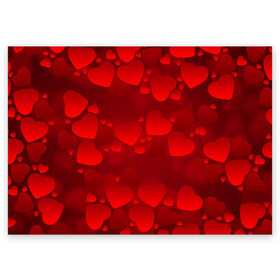 Поздравительная открытка с принтом Красные сердца в Екатеринбурге, 100% бумага | плотность бумаги 280 г/м2, матовая, на обратной стороне линовка и место для марки
 | heart | red | любовь | орнамент | сердце | узор