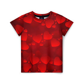 Детская футболка 3D с принтом Красные сердца в Екатеринбурге, 100% гипоаллергенный полиэфир | прямой крой, круглый вырез горловины, длина до линии бедер, чуть спущенное плечо, ткань немного тянется | heart | red | любовь | орнамент | сердце | узор