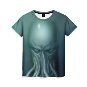 Женская футболка 3D с принтом Ктулху в Екатеринбурге, 100% полиэфир ( синтетическое хлопкоподобное полотно) | прямой крой, круглый вырез горловины, длина до линии бедер | cthulhu | ctulhu | осьминог