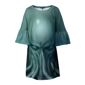 Детское платье 3D с принтом Ктулху в Екатеринбурге, 100% полиэстер | прямой силуэт, чуть расширенный к низу. Круглая горловина, на рукавах — воланы | cthulhu | ctulhu | осьминог