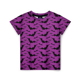 Детская футболка 3D с принтом Стая летучих мышей в Екатеринбурге, 100% гипоаллергенный полиэфир | прямой крой, круглый вырез горловины, длина до линии бедер, чуть спущенное плечо, ткань немного тянется | bat | классно | круто | летучая | мышь | стильно | текстура | фиолетовый | фон | черный