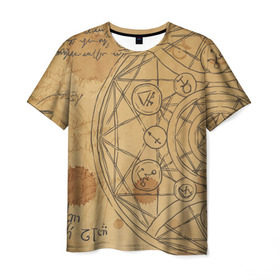 Мужская футболка 3D с принтом Дневник алхимика в Екатеринбурге, 100% полиэфир | прямой крой, круглый вырез горловины, длина до линии бедер | алхимик | алхимия | магия | формулы