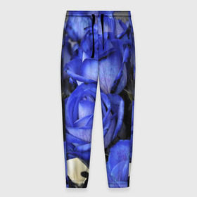 Мужские брюки 3D с принтом Синие розы в Екатеринбурге, 100% полиэстер | манжеты по низу, эластичный пояс регулируется шнурком, по бокам два кармана без застежек, внутренняя часть кармана из мелкой сетки | девушкам | розы | синие | цветы
