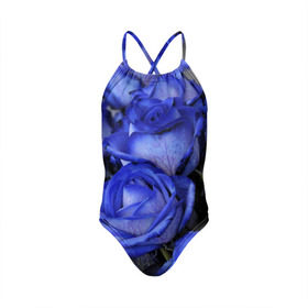 Детский купальник 3D с принтом Синие розы в Екатеринбурге, Полиэстер 85%, Спандекс 15% | Слитный крой, подклад по переду изделия, узкие бретели | Тематика изображения на принте: девушкам | розы | синие | цветы