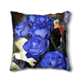 Подушка 3D с принтом Синие розы в Екатеринбурге, наволочка – 100% полиэстер, наполнитель – холлофайбер (легкий наполнитель, не вызывает аллергию). | состоит из подушки и наволочки. Наволочка на молнии, легко снимается для стирки | девушкам | розы | синие | цветы