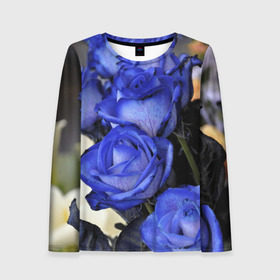 Женский лонгслив 3D с принтом Синие розы в Екатеринбурге, 100% полиэстер | длинные рукава, круглый вырез горловины, полуприлегающий силуэт | девушкам | розы | синие | цветы