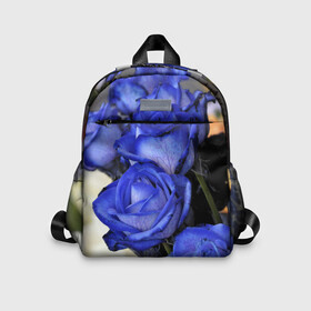 Детский рюкзак 3D с принтом Синие розы в Екатеринбурге, 100% полиэстер | лямки с регулируемой длиной, сверху петелька, чтобы рюкзак можно было повесить на вешалку. Основное отделение закрывается на молнию, как и внешний карман. Внутри дополнительный карман. По бокам два дополнительных кармашка | Тематика изображения на принте: девушкам | розы | синие | цветы