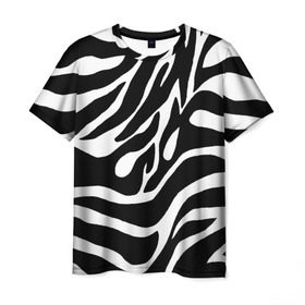 Мужская футболка 3D с принтом Зебра в Екатеринбурге, 100% полиэфир | прямой крой, круглый вырез горловины, длина до линии бедер | животные | зебра | полосы | текстуры | черно белый