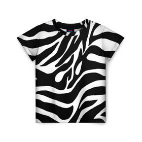 Детская футболка 3D с принтом Зебра в Екатеринбурге, 100% гипоаллергенный полиэфир | прямой крой, круглый вырез горловины, длина до линии бедер, чуть спущенное плечо, ткань немного тянется | животные | зебра | полосы | текстуры | черно белый
