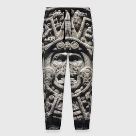 Мужские брюки 3D с принтом Календарь ацтеков в Екатеринбурге, 100% полиэстер | манжеты по низу, эластичный пояс регулируется шнурком, по бокам два кармана без застежек, внутренняя часть кармана из мелкой сетки | ацтеки | древняя цивилизация | индейцы | майя | южная америка