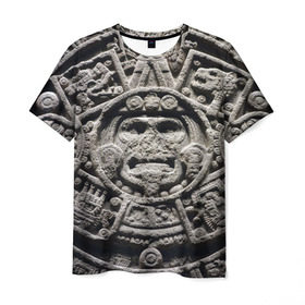 Мужская футболка 3D с принтом Календарь ацтеков в Екатеринбурге, 100% полиэфир | прямой крой, круглый вырез горловины, длина до линии бедер | ацтеки | древняя цивилизация | индейцы | майя | южная америка