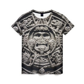 Женская футболка 3D с принтом Календарь ацтеков в Екатеринбурге, 100% полиэфир ( синтетическое хлопкоподобное полотно) | прямой крой, круглый вырез горловины, длина до линии бедер | ацтеки | древняя цивилизация | индейцы | майя | южная америка