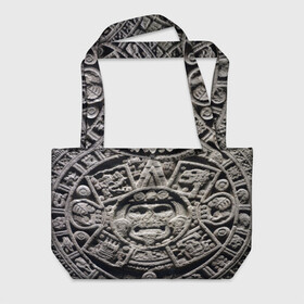 Пляжная сумка 3D с принтом Календарь ацтеков в Екатеринбурге, 100% полиэстер | застегивается на металлическую кнопку; внутренний карман застегивается на молнию. Стенки укреплены специальным мягким материалом, чтобы защитить содержимое от несильных ударов
 | ацтеки | древняя цивилизация | индейцы | майя | южная америка