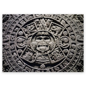 Поздравительная открытка с принтом Календарь ацтеков в Екатеринбурге, 100% бумага | плотность бумаги 280 г/м2, матовая, на обратной стороне линовка и место для марки
 | Тематика изображения на принте: ацтеки | древняя цивилизация | индейцы | майя | южная америка