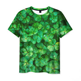 Мужская футболка 3D с принтом клевер в Екатеринбурге, 100% полиэфир | прямой крой, круглый вырез горловины, длина до линии бедер | Тематика изображения на принте: зелень | ирландия | клевер | лето | листья | солнце | цветы