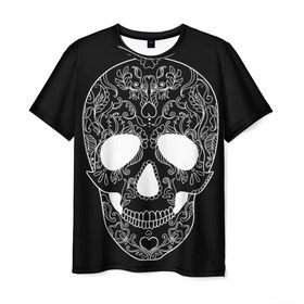 Мужская футболка 3D с принтом Мексиканский череп в Екатеринбурге, 100% полиэфир | прямой крой, круглый вырез горловины, длина до линии бедер | Тематика изображения на принте: день мертвых | мексика | традция | узоры | цветы | черный