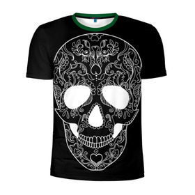 Мужская футболка 3D спортивная с принтом Мексиканский череп в Екатеринбурге, 100% полиэстер с улучшенными характеристиками | приталенный силуэт, круглая горловина, широкие плечи, сужается к линии бедра | Тематика изображения на принте: день мертвых | мексика | традция | узоры | цветы | черный