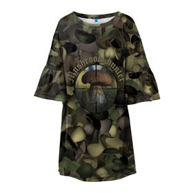 Детское платье 3D с принтом Грибной охотник в Екатеринбурге, 100% полиэстер | прямой силуэт, чуть расширенный к низу. Круглая горловина, на рукавах — воланы | hunter | грибы | камуфляж | лес | охота