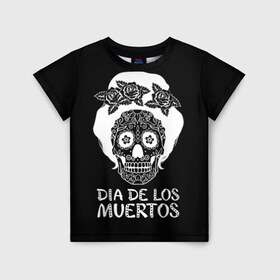 Детская футболка 3D с принтом День мертвецов в Екатеринбурге, 100% гипоаллергенный полиэфир | прямой крой, круглый вырез горловины, длина до линии бедер, чуть спущенное плечо, ткань немного тянется | halloween | mexiэллоуин | день мертвых | мексика | мексиканский череп | мертвецов | о | орнамент | праздник | узоры | хэллоуин | цветы