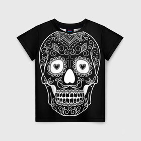 Детская футболка 3D с принтом Мексиканский череп в Екатеринбурге, 100% гипоаллергенный полиэфир | прямой крой, круглый вырез горловины, длина до линии бедер, чуть спущенное плечо, ткань немного тянется | Тематика изображения на принте: 