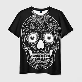Мужская футболка 3D с принтом Мексиканский череп в Екатеринбурге, 100% полиэфир | прямой крой, круглый вырез горловины, длина до линии бедер | 