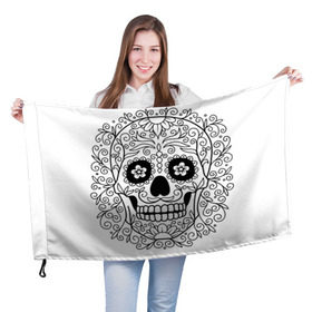 Флаг 3D с принтом Мексиканский череп в Екатеринбурге, 100% полиэстер | плотность ткани — 95 г/м2, размер — 67 х 109 см. Принт наносится с одной стороны | 