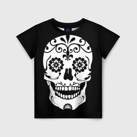 Детская футболка 3D с принтом Мексиканский череп в Екатеринбурге, 100% гипоаллергенный полиэфир | прямой крой, круглый вырез горловины, длина до линии бедер, чуть спущенное плечо, ткань немного тянется | cobwebs | color | day of the dead | dead | death | eyes | girl | halloween | holiday | makeup | mask | mexican skull | mexico | ornament | pattern | взгляд | девушка | день мертвых | макияж | маска | мексика | мексиканский череп | мертвецов | орнамент | п