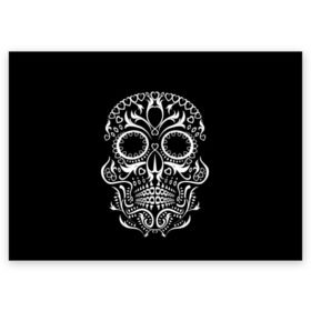 Поздравительная открытка с принтом Мексиканский череп в Екатеринбурге, 100% бумага | плотность бумаги 280 г/м2, матовая, на обратной стороне линовка и место для марки
 | Тематика изображения на принте: color | dead | death | eyes | girl | halloween | holiday | makeup | mask | mexican skull | mexico | ornament | pattern | взгляд | девушка | день мертвых | макияж | маска | мексика | мексиканский череп | мертвецов | орнамент | паутина | праздник