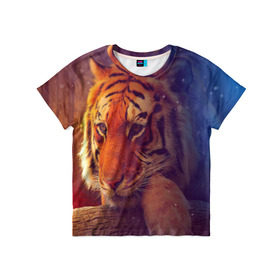 Детская футболка 3D с принтом Тигр в Екатеринбурге, 100% гипоаллергенный полиэфир | прямой крой, круглый вырез горловины, длина до линии бедер, чуть спущенное плечо, ткань немного тянется | лев | тигр