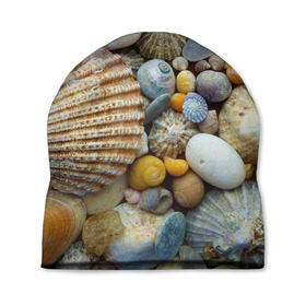 Шапка 3D с принтом Морские ракушки и камни в Екатеринбурге, 100% полиэстер | универсальный размер, печать по всей поверхности изделия | камни | море | морские камни | ракушки
