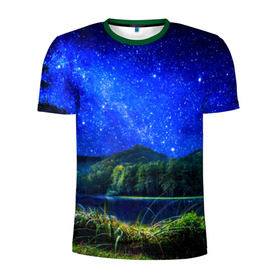 Мужская футболка 3D спортивная с принтом Звездное небо в Екатеринбурге, 100% полиэстер с улучшенными характеристиками | приталенный силуэт, круглая горловина, широкие плечи, сужается к линии бедра | звезда | небо | ночь | озеро