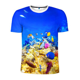 Мужская футболка 3D спортивная с принтом Подводный мир в Екатеринбурге, 100% полиэстер с улучшенными характеристиками | приталенный силуэт, круглая горловина, широкие плечи, сужается к линии бедра | 