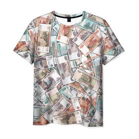 Мужская футболка 3D с принтом Куча денег в Екатеринбурге, 100% полиэфир | прямой крой, круглый вырез горловины, длина до линии бедер | 1000 рублей | деньги | рубли | рубль