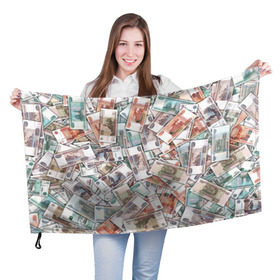 Флаг 3D с принтом Куча денег в Екатеринбурге, 100% полиэстер | плотность ткани — 95 г/м2, размер — 67 х 109 см. Принт наносится с одной стороны | 1000 рублей | деньги | рубли | рубль