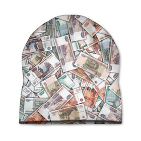Шапка 3D с принтом Куча денег в Екатеринбурге, 100% полиэстер | универсальный размер, печать по всей поверхности изделия | 1000 рублей | деньги | рубли | рубль