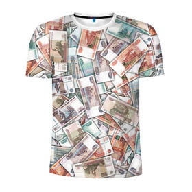 Мужская футболка 3D спортивная с принтом Куча денег в Екатеринбурге, 100% полиэстер с улучшенными характеристиками | приталенный силуэт, круглая горловина, широкие плечи, сужается к линии бедра | 1000 рублей | деньги | рубли | рубль