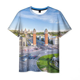 Мужская футболка 3D с принтом Барселона в Екатеринбурге, 100% полиэфир | прямой крой, круглый вырез горловины, длина до линии бедер | barcelona | europe | spain | барселона | европа | ес | испания | каталония | отпуск | туризм