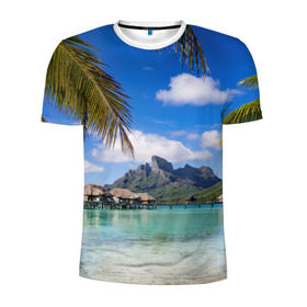 Мужская футболка 3D спортивная с принтом Бора-Бора в Екатеринбурге, 100% полиэстер с улучшенными характеристиками | приталенный силуэт, круглая горловина, широкие плечи, сужается к линии бедра | архипелаг | блаженство | бора бора | бунгало | жемчужина тихого океана | загар | каникулы | море | океан | остров | отдых | отпуск | пальмы | песок | пляж | рай | сказка | солнце | таити | туризм