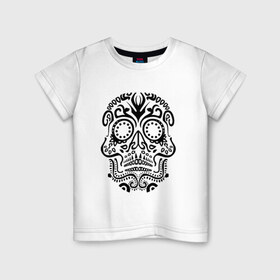 Детская футболка хлопок с принтом Мексиканский череп в Екатеринбурге, 100% хлопок | круглый вырез горловины, полуприлегающий силуэт, длина до линии бедер | Тематика изображения на принте: 