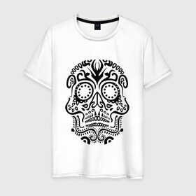 Мужская футболка хлопок с принтом Мексиканский череп в Екатеринбурге, 100% хлопок | прямой крой, круглый вырез горловины, длина до линии бедер, слегка спущенное плечо. | 