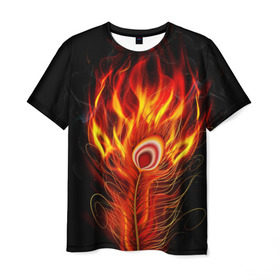 Мужская футболка 3D с принтом Феникс в Екатеринбурге, 100% полиэфир | прямой крой, круглый вырез горловины, длина до линии бедер | Тематика изображения на принте: phoenix | арт | дым | краска | лучи | огонь | пламя | прикольные | птица. фентези | свет | феникс