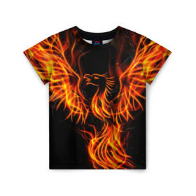 Детская футболка 3D с принтом Феникс в Екатеринбурге, 100% гипоаллергенный полиэфир | прямой крой, круглый вырез горловины, длина до линии бедер, чуть спущенное плечо, ткань немного тянется | огонь | пламя | птица